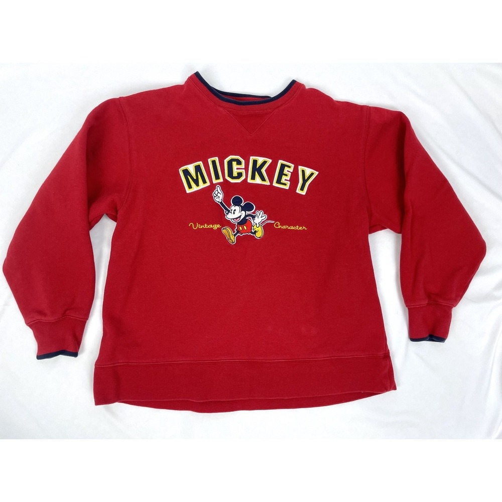 Walt Disney World Sweatshirt Adult MEDIUM Red Mickey Vintage Character Embroider
